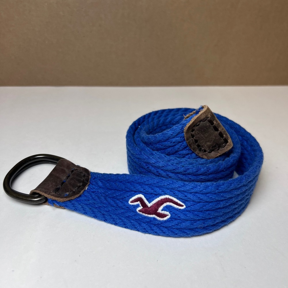 Hollister Mens Blue Braided Rope D-Ring Belt Surf Preppy Vintage Y2K Skater
